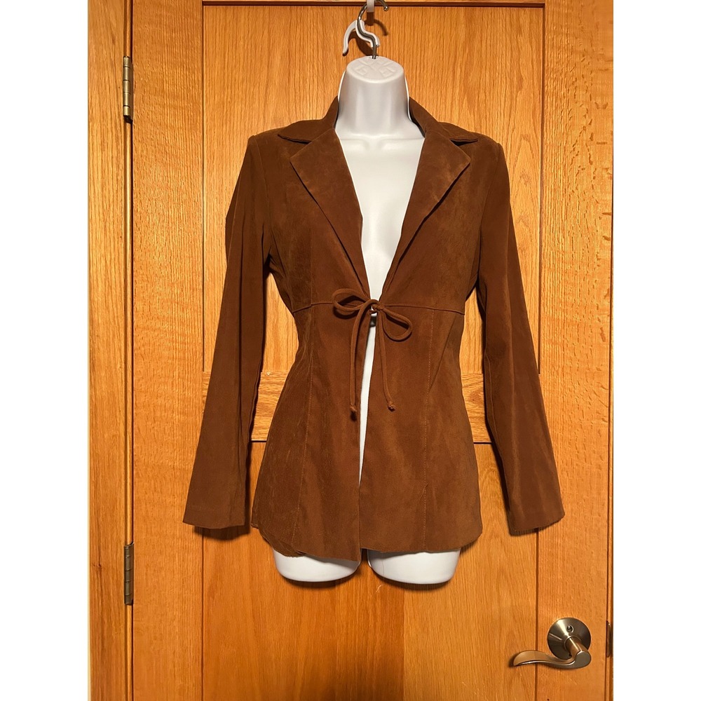 Vintage Prima Donna Brown Faux Suede Tie Front Jacket Small Boho Western Chic